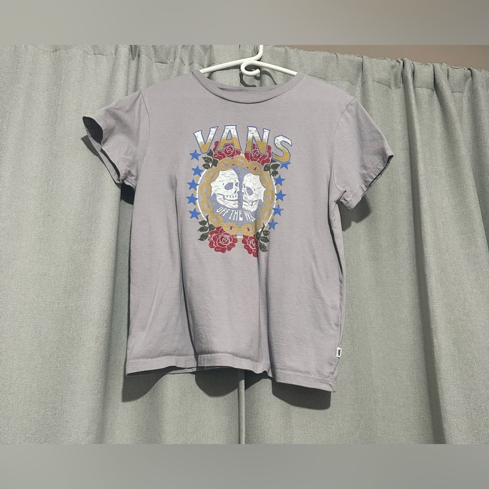 VANS OFF THE WALL LIGHT GRAY WASH SKULL/FLOWER GRAPHIC TEE